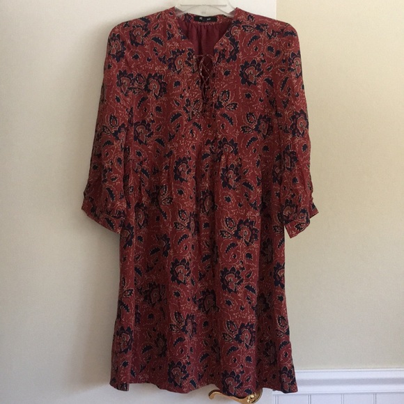 Madewell Garnet Red Silk Assam Boho Dress. Size S. - Picture 3 of 6